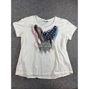 Harley Davidson Shirt Womens 2X White USA Eagle Graphic Tee French West Indies